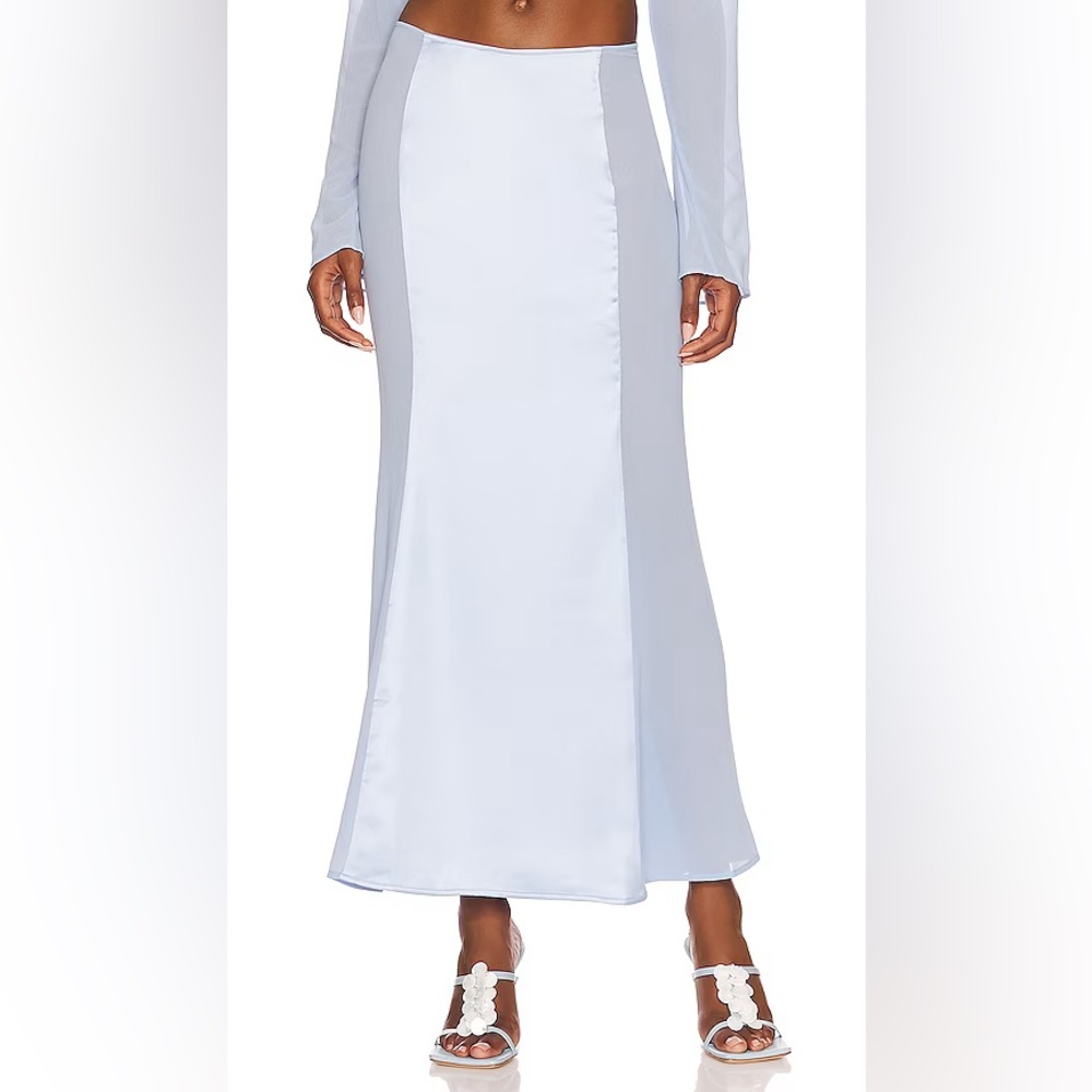 GUIZIO By Danielle Guizio Ravello Baby Blue Satin Mesh Panel Maxi Skirt Large - Picture 1 of 6